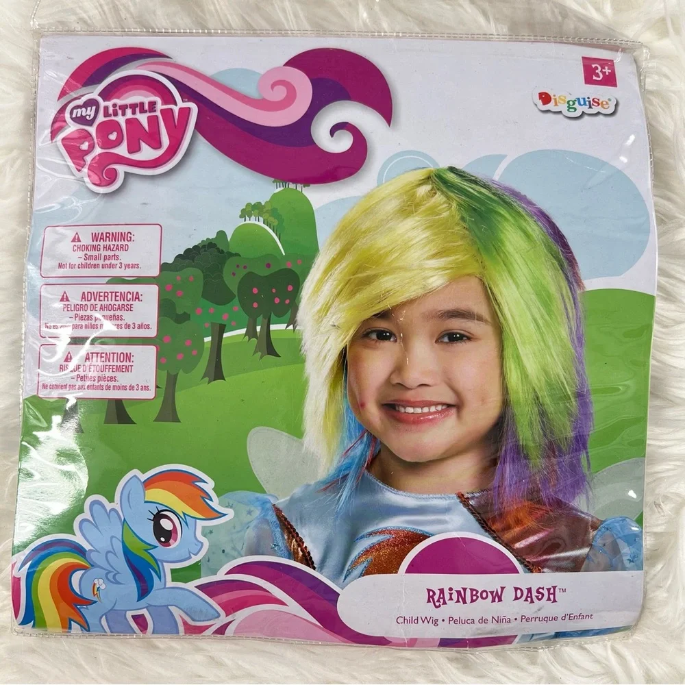 My Little Pony Rainbow Dash Colorful Kids Rainbow Costume Wig Halloween NEW